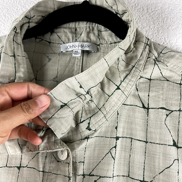 John Mark Tunic Top Womens XL Beige Green Abstract Lagenlook 3/4 Sleeve Pocket - Picture 7 of 15